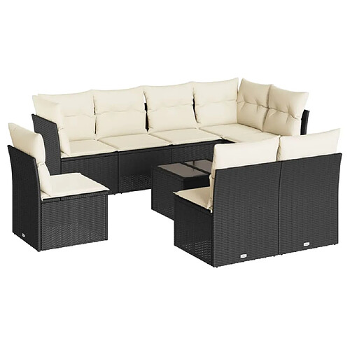 Maison Chic Salon de jardin 9 pcs avec coussins | Ensemble de Table et chaises | Mobilier d'Extérieur noir résine tressée -GKD35329