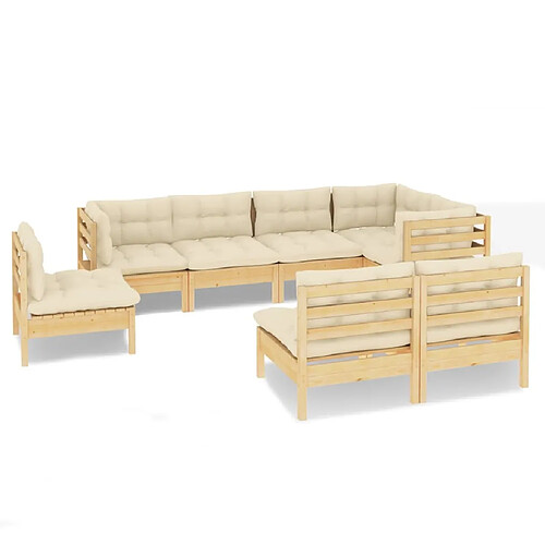 Maison Chic Salon de jardin 8 pcs avec coussins | Ensemble de Table et chaises | Mobilier d'Extérieur crème Bois de pin massif -GKD61103