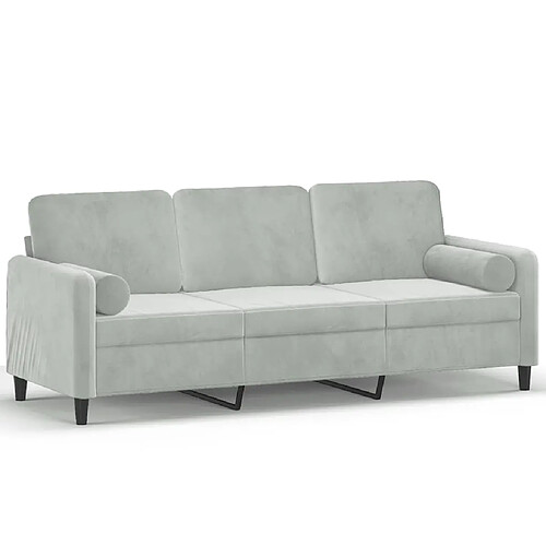 Maison Chic Canapé 3 places avec oreillers,Sofa de Salon,Canapé droit gris clair 180 cm velours -GKD568932