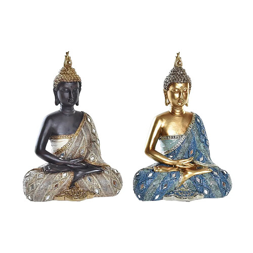 Figurine Décorative DKD Home Decor Bleu Doré Marron Buda Résine (2 Unités) (20 x 11 x 29 cm)