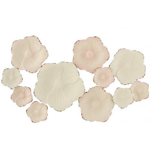 Dansmamaison Deco Murale Fleurs En Metal Blanc/Rose