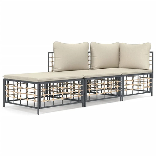 Maison Chic Salon de jardin 3 pcs + coussins - Mobilier/Meubles de jardin - Table et chaises d'extérieur anthracite résine tressée -MN48338