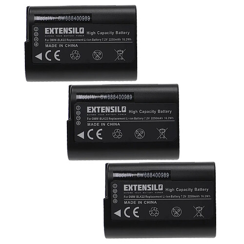 Vhbw EXTENSILO 3x Batteries compatible avec Panasonic Lumix DC-S5, DC-S5K, G9, GH5, GH5S appareil photo, reflex numérique (2250mAh, 7,2V, Li-ion)