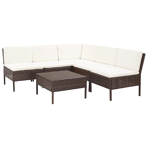 vidaXL Salon de jardin 6 pcs avec coussins Résine tressée Marron