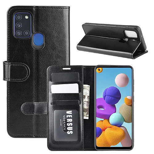 Etui en PU peau de cheval fou unique noir pour votre Samsung Galaxy A21s