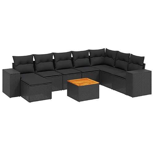 Maison Chic Ensemble Tables et chaises d'extérieur 9 pcs avec coussins,Salon de jardin noir résine tressée -GKD821214