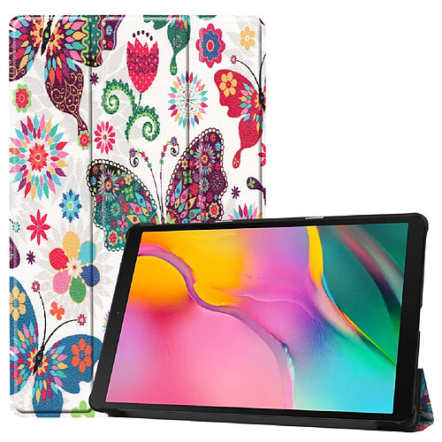 Etui en PU support triple motif imprimé papillon et fleur pour votre Samsung Galaxy Tab A 10.1 (2019) SM-T515