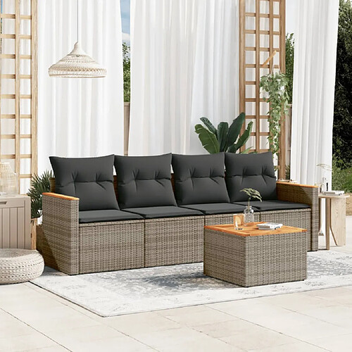 vidaXL Salon de jardin 5 pcs avec coussins gris résine tressée