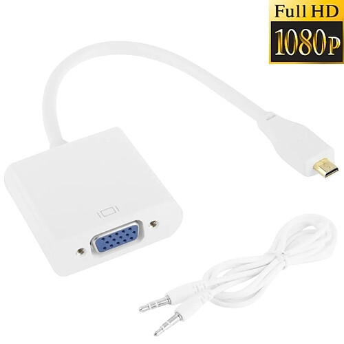 Wewoo Câble blanc Full HD 1080P Micro HDMI mâle à VGA femelle adaptateur vidéo avec audio, longueur: 22cm