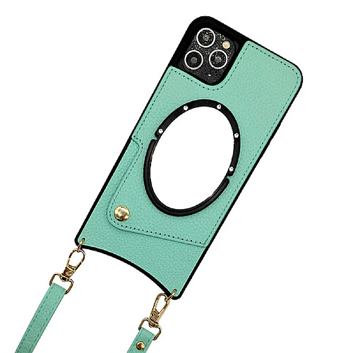 Coque en TPU + PU design en queue de poisson avec porte-carte et bandoulière pour votre iPhone 14 Pro Max - vert