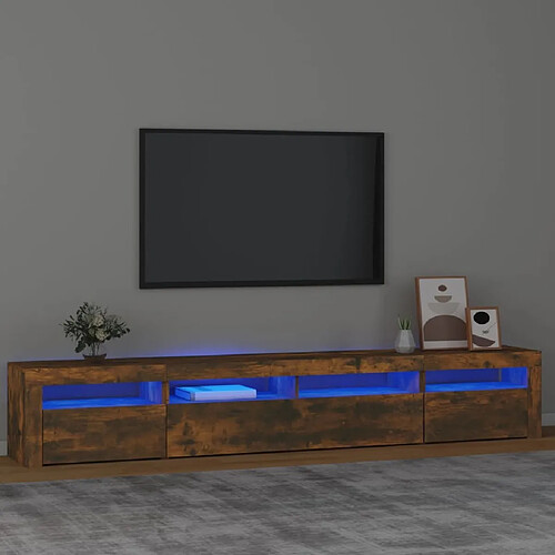 Maison Chic Meubles TV avec lumières LED - Banc TV pour salon Chêne fumé 240x35x40 cm -MN28615