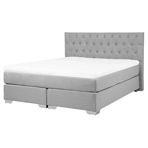 Beliani Lit boxspring en tissu gris clair 160x200 cm DUCHESS