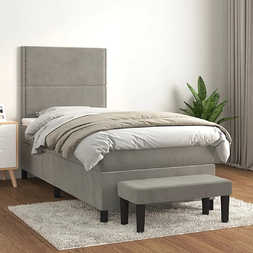 Maison Chic Lit Adulte - Lit simple Lit à sommier tapissier et matelas moelleux - Meuble de Chambre - Gris clair 90x190 cm Velours -MN41563