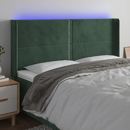 vidaXL Tête de lit à LED Vert foncé 203x16x118/128 cm Velours