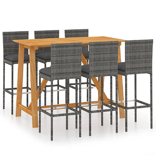 Maison Chic Ensemble de bar de jardin 7 pcs et coussins,Table + chaises + coussins d'extérieur Gris -GKD660660