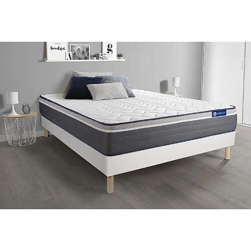 ACTISOM Ensemble matelas ACTIMEMO PLUS 140x200 Mémoire de forme Maxi épaisseur 7zones de confort + sommier KIT blanc