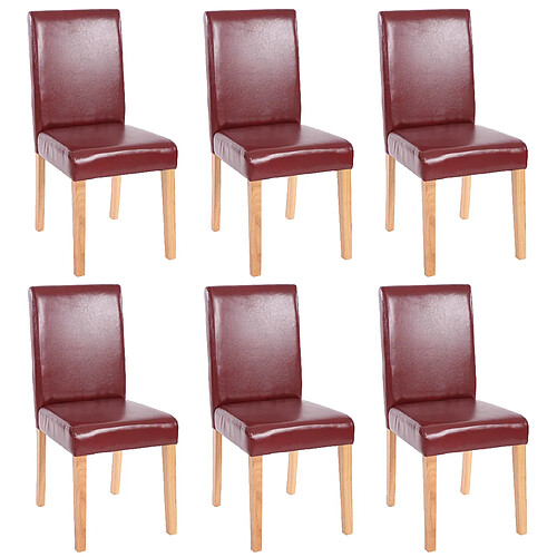 Mendler Lot de 6 chaises de séjour Littau ~ simili-cuir, brun rouge, pieds clairs