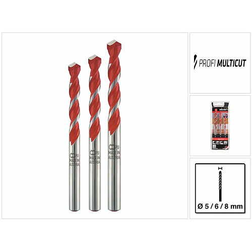 Alpen Profi Multicut PM Set de forets polyvalents en carbure, 5 - 8 mm, certifiés PGM, 3 pcs.