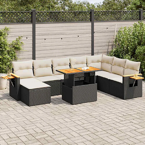 vidaXL Salon de jardin avec coussins 7 pcs noir résine tressée acacia