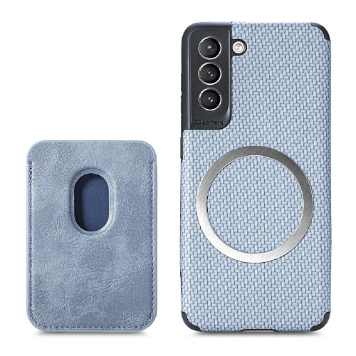 Coque en TPU + PU texture en fibre de carbone, magnétique avec porte-carte bleu pour votre Samsung Galaxy S21 Plus 5G