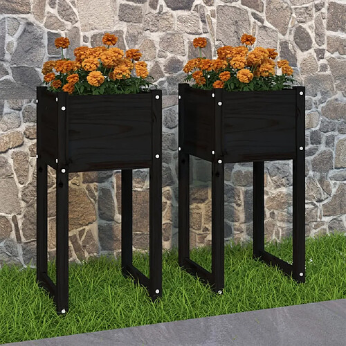 vidaXL Jardinières 2 pcs Noir 40x40x81 cm Bois massif de pin