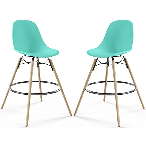 ICONIK INTERIOR Tabouret de Bar - Design Scandinave - Pieds en Bois - Lot de 2 - Skögur Turquoise