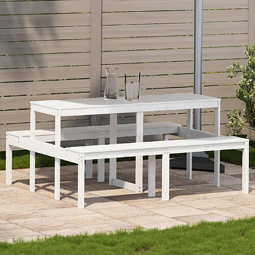 vidaXL Table de pique-nique blanc 160x134x75 cm bois massif de pin