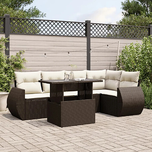 vidaXL Salon de jardin avec coussins 6 pcs marron résine tressée