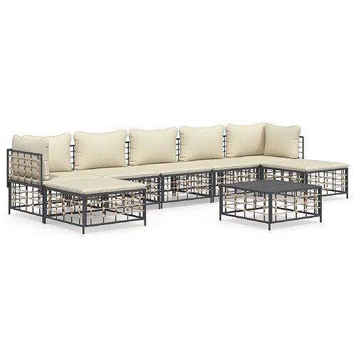 Maison Chic Salon de jardin 8 pcs + coussins - Mobilier/Meubles de jardin - Table et chaises d'extérieur anthracite résine tressée -MN90424