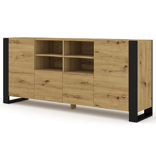 Bestmobilier Pedro - buffet bas - bois et noir - 188 cm