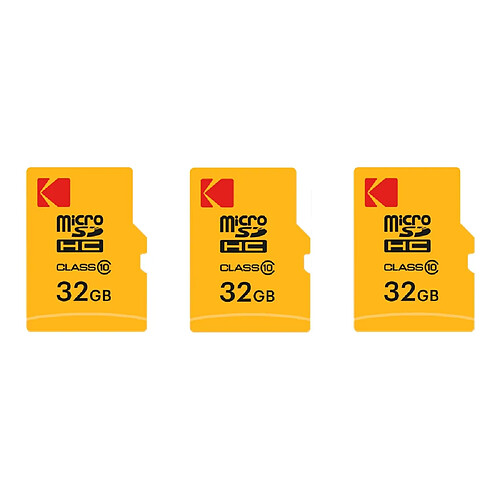 Pack de 3 KODAK Cartes Mémoire Micro SDHC 32 Go avec Adaptateur - Solution de Stockage Haute Vitesse - Noir