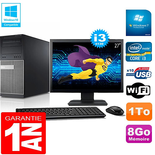 PC Tour DELL 9020 Core I3-4130 Ram 8Go Disque 1 To Wifi W7 Ecran 27" · Occasion