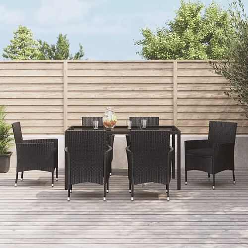 Salle à dîner de jardin 7 pcs,Table et chaise à manger Noir Résine tressée -MN78936