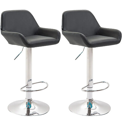 Decoshop26 Lot de 2 tabourets de bar repose-pieds en forme d'arc en métal chromé assise en PVC noir 10_0004024