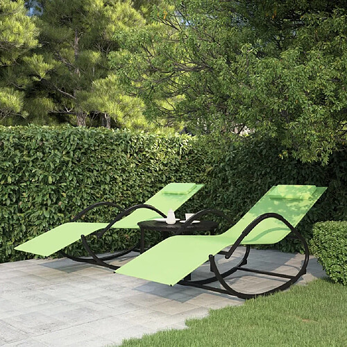 vidaXL Chaises longues à bascule lot de 2 vert acier et textilène