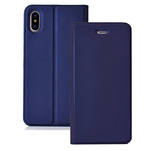 Wewoo Coque Etui en cuir ultra-fin avec carte magnétique pressée TPU + PU pour iPhone X / XS, fente pour et support (Bleu)