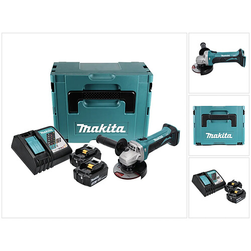 Makita DGA 452 RFJ Meuleuse d'angle sans fil, 18V 115mm + 2x Batteries 3,0Ah + Chargeur + Makpac