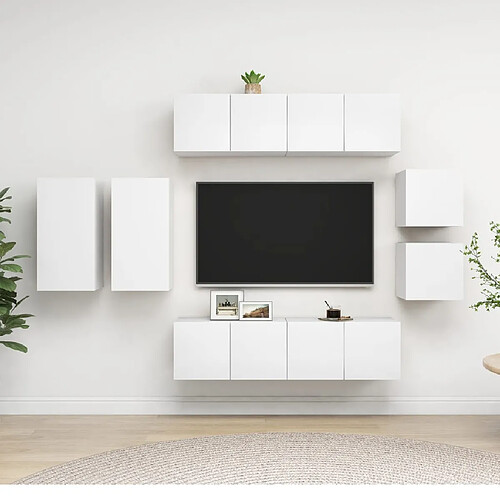 vidaXL Ensemble de meubles TV 8 pcs Blanc Bois d'ingénierie