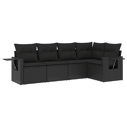 Maison Chic Ensemble de 5 Tables et chaises d'extérieur avec coussins,Salon de jardin noir résine tressée -GKD805878