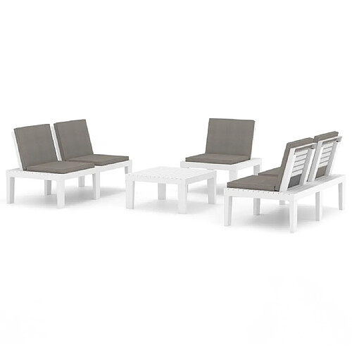 Maison Chic Salon de jardin 4 pcs + coussins - Mobilier/Meubles de jardin - Table et chaises d'extérieur Plastique Blanc -MN41637