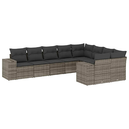 Maison Chic Salon de jardin 9 pcs avec coussins | Ensemble de Table et chaises | Mobilier d'Extérieur gris résine tressée -GKD70397