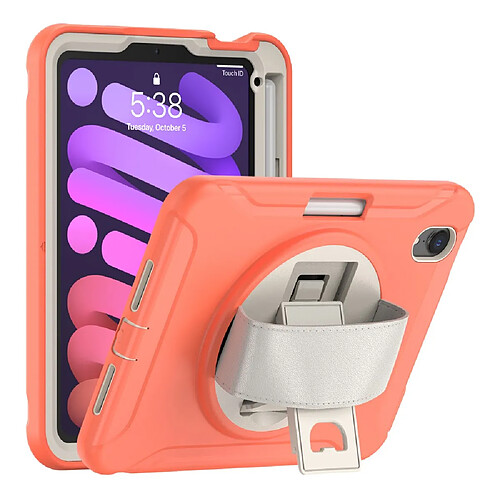 Coque en TPU hybride avec béquille rotative à 360° et dragonne orange corail pour votre Apple iPad mini (2021)