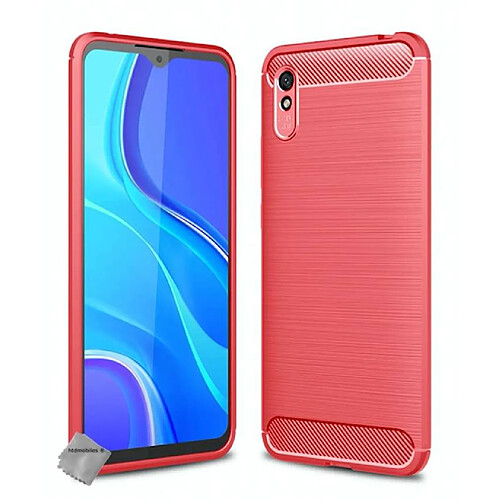 Htdmobiles Coque silicone gel carbone pour Xiaomi Redmi 9A + verre trempe - ROUGE