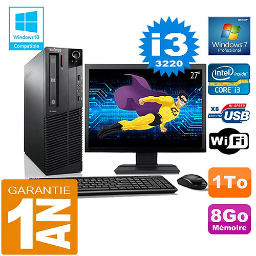 PC Lenovo M92p SFF Core I3-3220 Ram 8Go Disque 1 To Wifi W7 Ecran 27" · Occasion