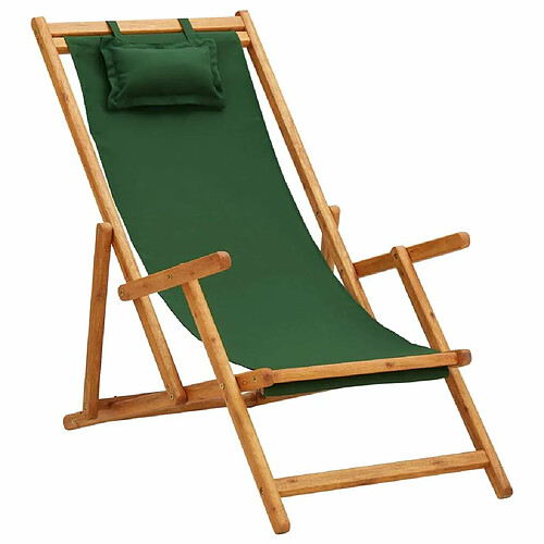 Maison Chic Chaise pliable de plage pour relaxbois d'eucalyptus solide et tissu vert -GKD78350