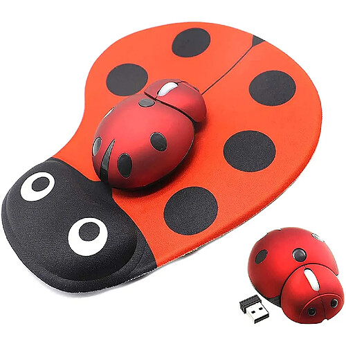 Souris sans fil avec tapis de souris Souris sans fil animal mignon, souris optique mobile portable