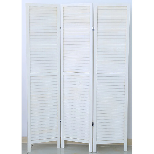 Pegane Paravent persienne 3 pans en bois, coloris blanc lasuré H170 x L120cm