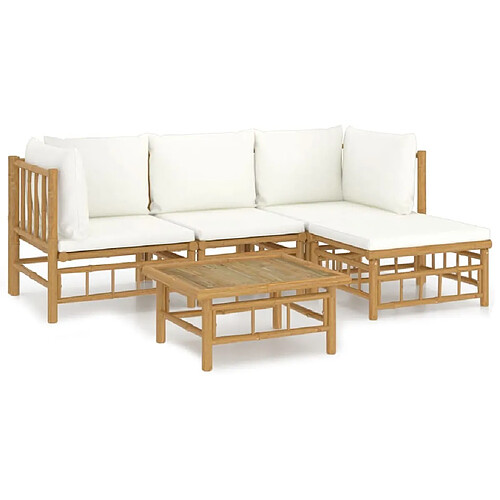 Maison Chic Salon de jardin 5 pcs + coussins - Mobilier/Meubles de jardin - Table et chaises d'extérieur blanc crème bambou -MN71242