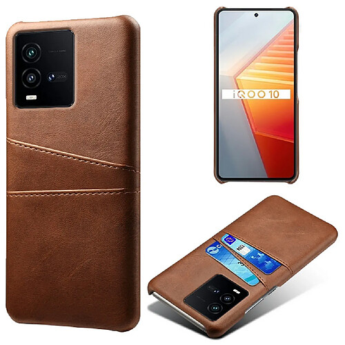 Coque en TPU + PU anti-rayures avec deux porte-cartes pour votre Vivo iQOO 10 5G - marron