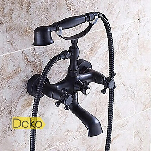 iDeko® Robinet Mitigeur de baignoire Traditionnel huilé Finition Bronze Deux poignées de robinet de douche